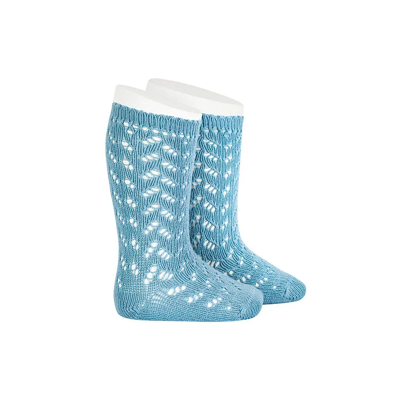 Warm Cotton Openwork Knee Socks (Cloud Blue)