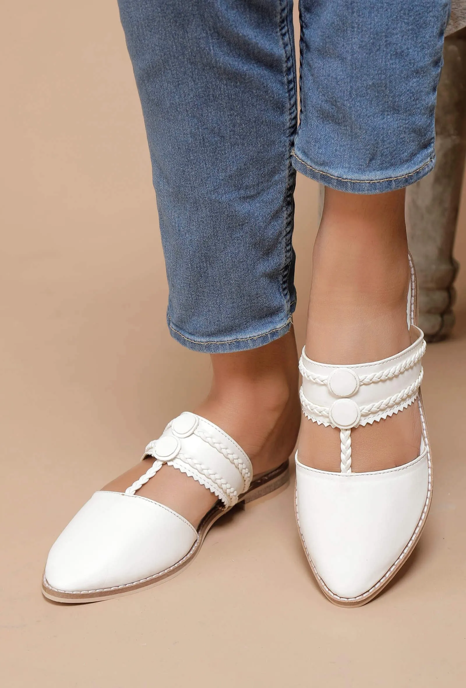 White Safed Braided Sliders