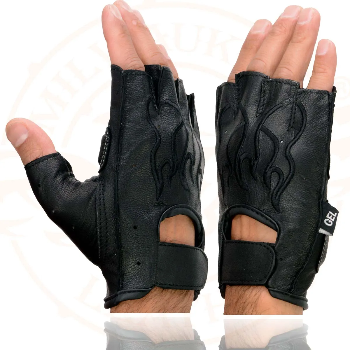 Xelement XG198 Men's Embroidered 'Flamed' Fingerless Black Motorcycle